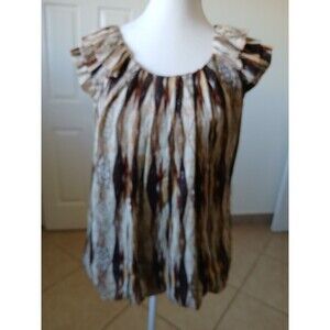 Dress Barn Top Cap Sleeve Silky Blouse Size‎ S Brown Gold Business Casual Shirt